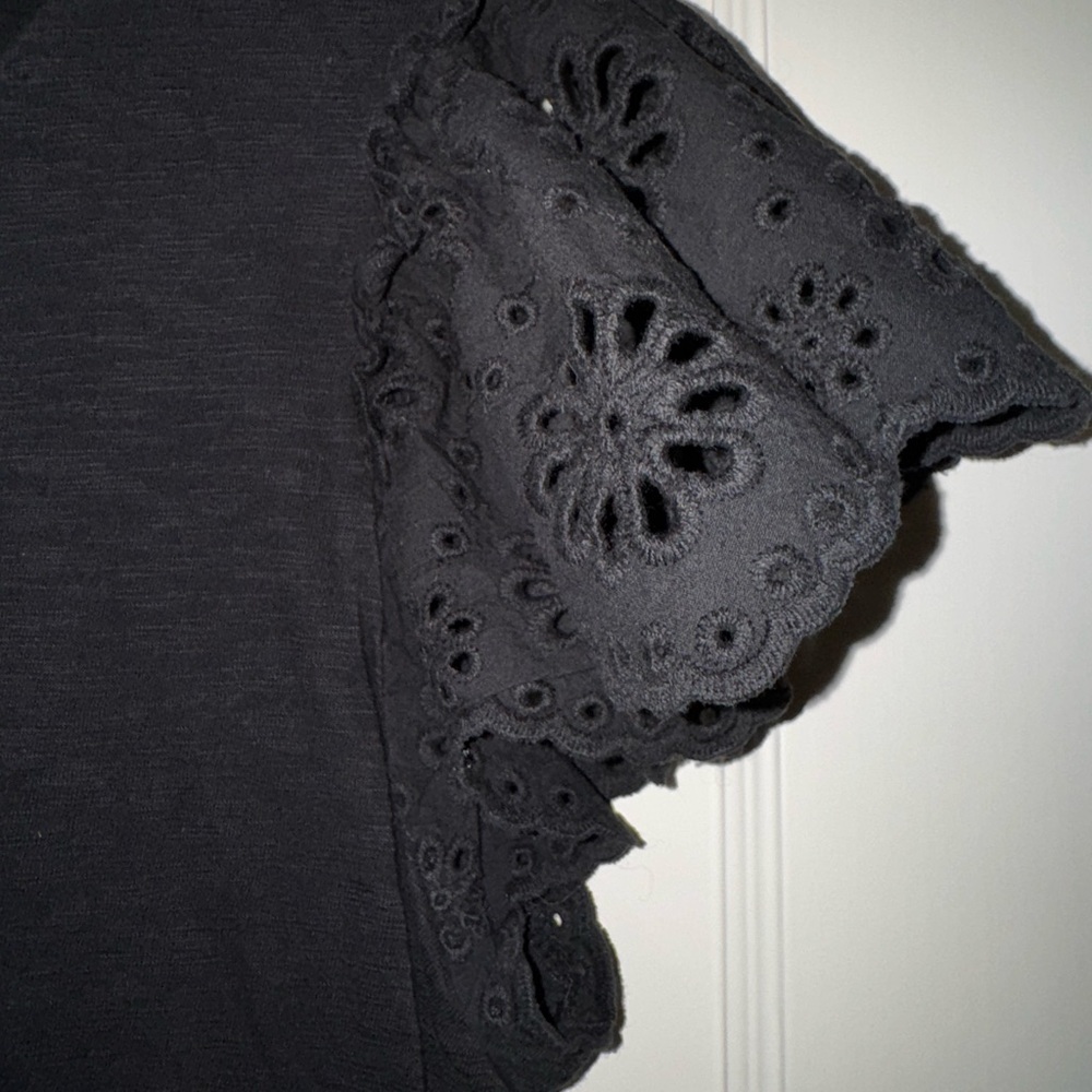 Adrianna Papell Black Eyelet Sleeve Top - Picture 2 of 4
